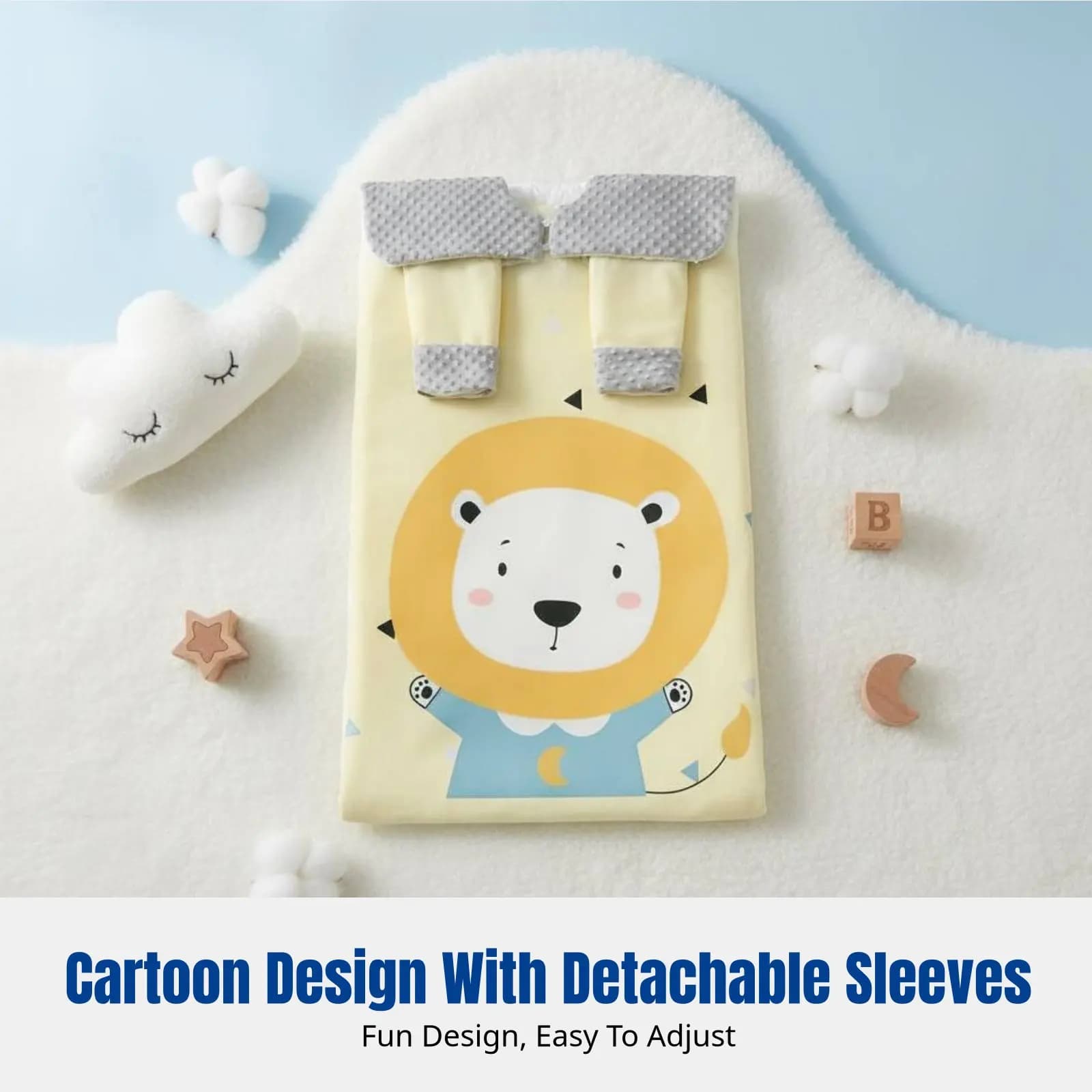 Sacco nanna per neonati, coperta anti-calcio, isolamento spesso, autunno inverno, design a cartoni animati, traspirante, maniche rimovibili