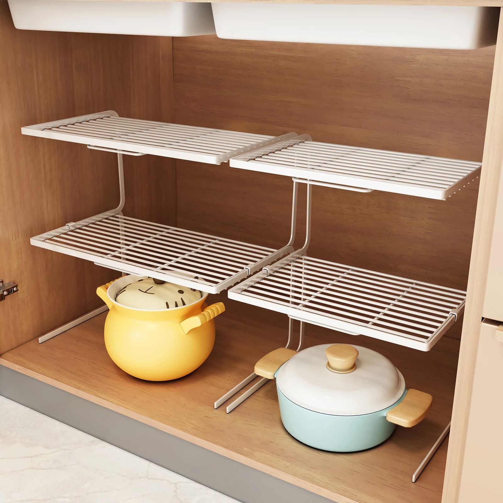 Set di 3 Mensole Angolari per Cucina, Scaffale Sottolavello in Metallo con Superficie Forata, Organizzatore per Angoli di Cucina