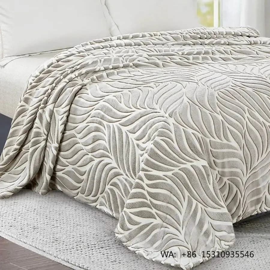 Elegant Plush Heat Transfer Printing With Leave Vein Flannel Fleece Blanket Fluffy Super Soft Cozy Custom Winter Blanket