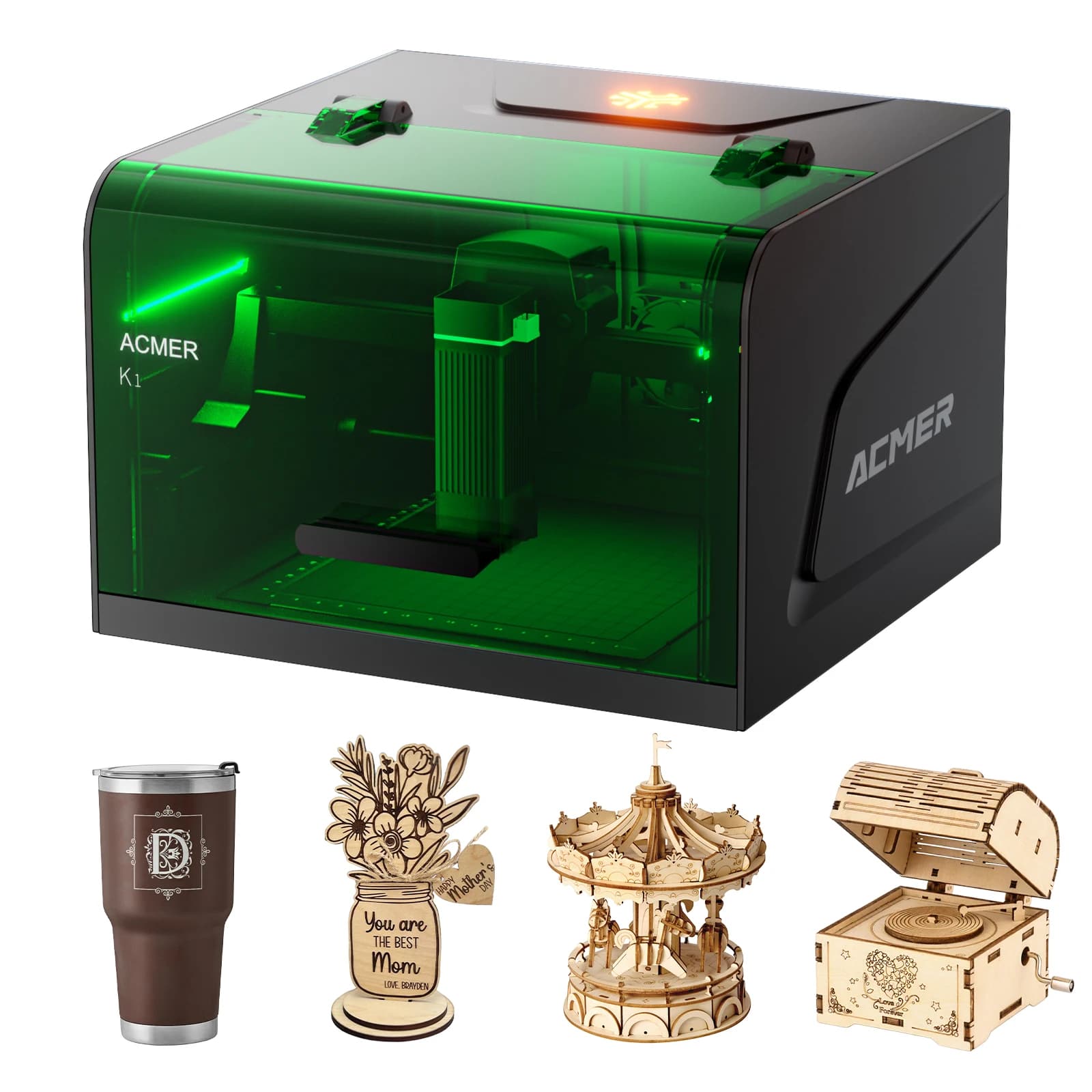 ACMER K1 Mini Laser Engraving Machine CNC Portable for Marking Logos Fai-da-te on Card, Leather, Wood, Acrylic