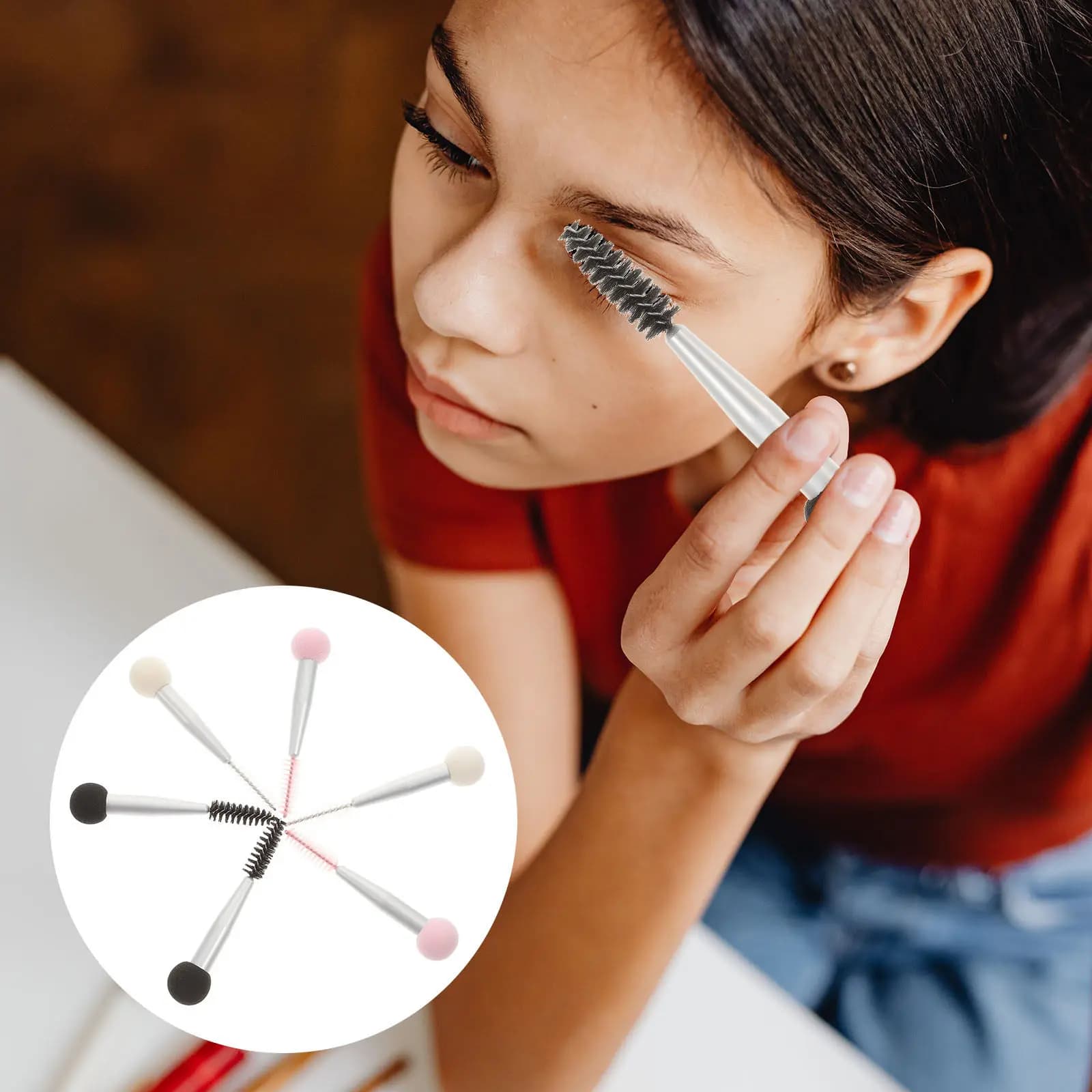 Set di 6 Spugne per Trucco a Doppia Testa, Applicatori per Sopracciglia, Mascara, Pennelli per Fondotinta e Polvere, Strumenti per Miscelare il Makeup