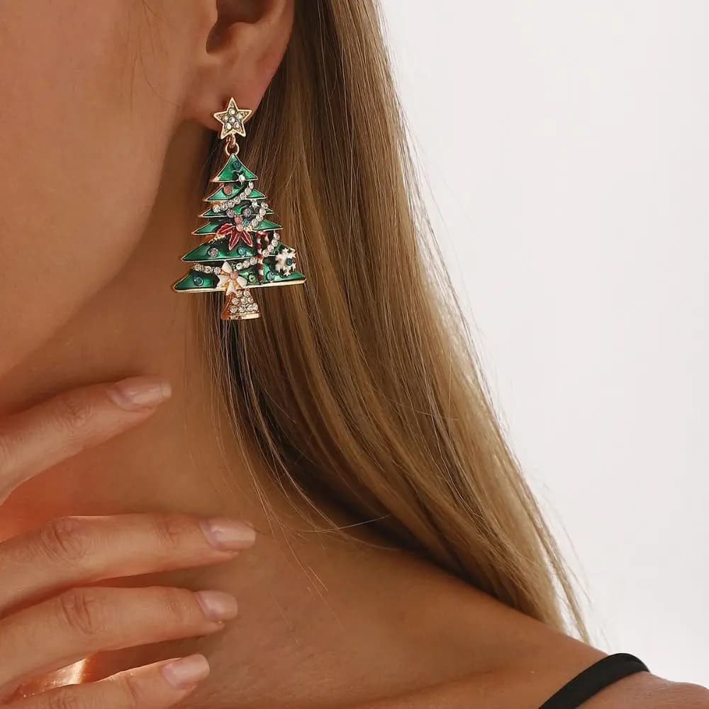 Orecchini con albero di Natale con strass che gocciolano olio Buon Natale Orecchini di Natale Borchie Nappa di gioielli di Natale