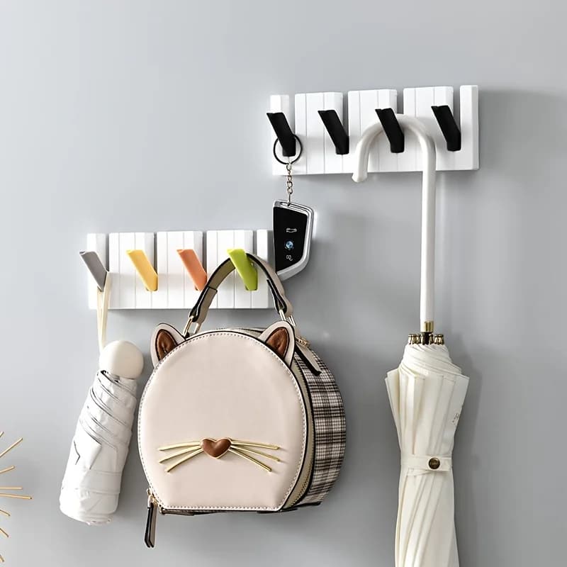 Four branching hook for piano, to hang behind the entrance door, without drilling, for bags, hats, clothes, bathroom, kitchen, adhesive hook