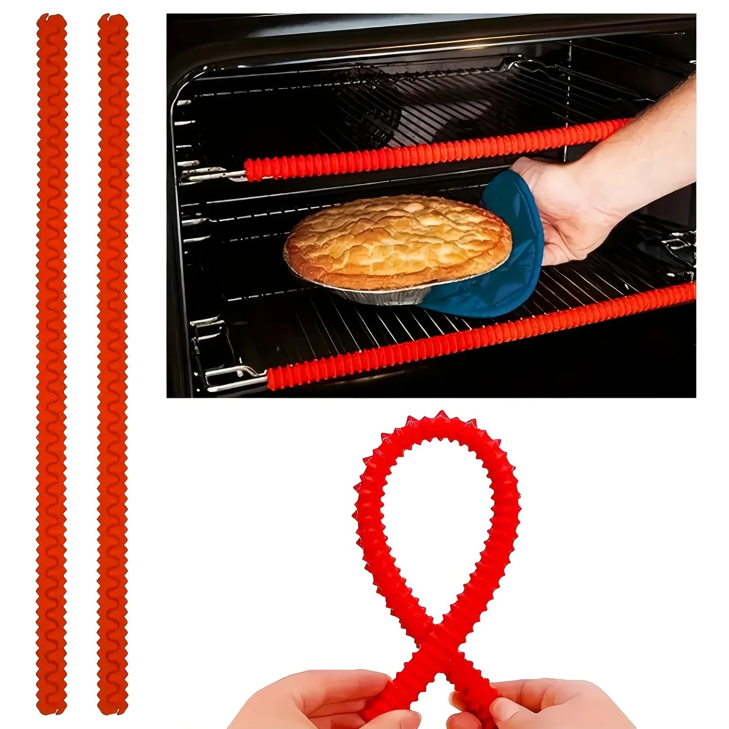 2 Pack Silicone Oven Rack Edge Guards Heat Resistant 14 Inch Burn Prevention Kitchen Safety Tool for Oven RV and Home Cooktops