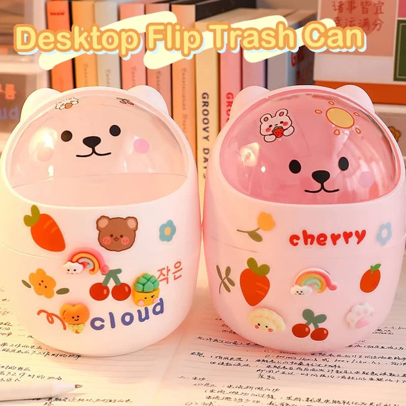 Simpatico desktop creativo per la casa con coperchio pattumiera piccola mini scatola portaoggetti da scrivania per camera da letto Kawaii portapenne da regalare un adesivo