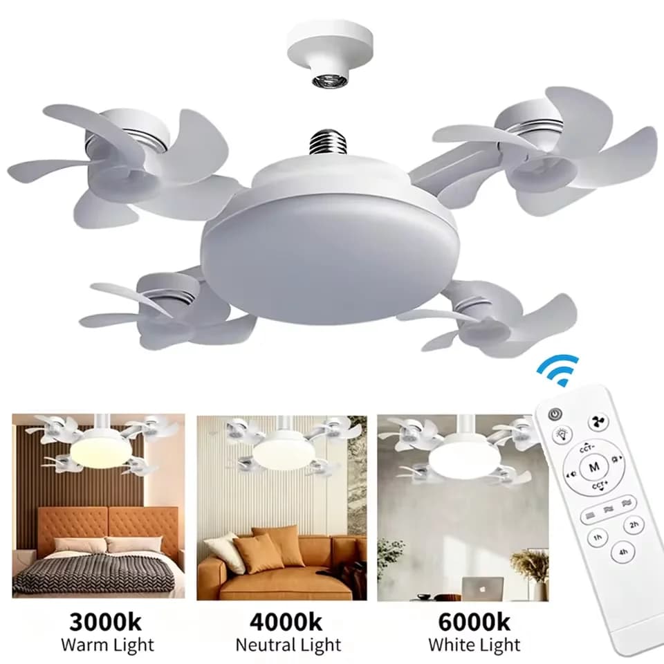 2 in 1 Ceiling Fan Remote Control 3 Gears Dimming Hanging Fan E27 Dimmable LED Socket Drone Fan Light & Ceiling Lamp Living Room