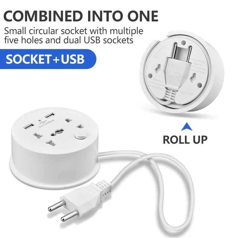 Presa adattatore da viaggio, spina ue, presa 10A multifunzionale con presa portatile di alimentazione USB con cavo 1.5m