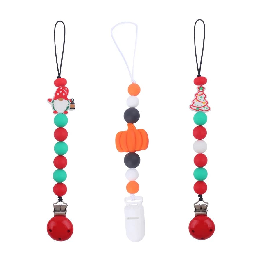 Porta ciuccio e massaggiagengive a tema natalizio – Simpatici giocattoli da masticare dal design natalizio e di Halloween con clip staccabile, sicuri e divertenti
