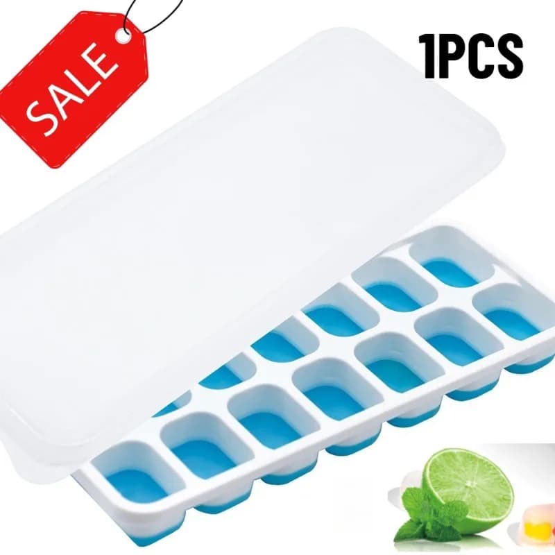 1 Pezzo Vassoio per Cubetti di Ghiaccio in Silicone con Coperchio, Flessibile e Facile da Sgusciare, 14 Cubetti, Impilabile, Quadrato, per Cocktail e Congelatore