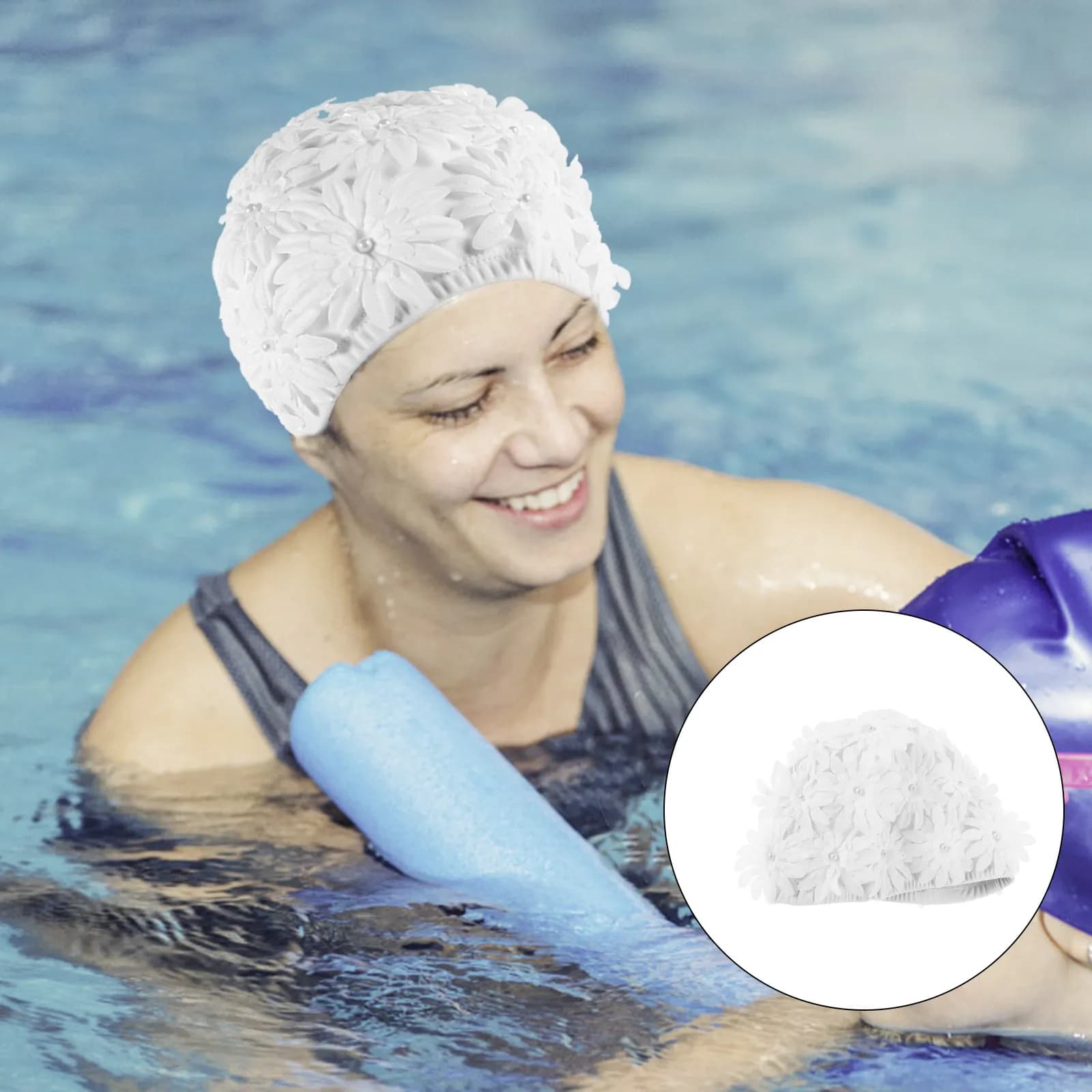 Cuffia da Nuoto Vintage Floreale per Donna, Impermeabile e Antiscivolo, Ideale per Capelli Ricci e Spessi, per Piscina e Acqua