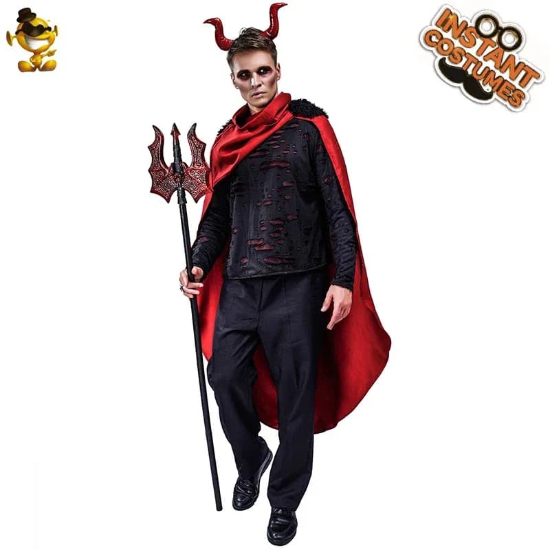 Amanti Uomini Donne Costumi di Halloween Diavolo Fancy Dress Rosso Nero Coppia malvagia Abbigliamento Purim Cosplay Vestito per adulti con corno v;6,a'