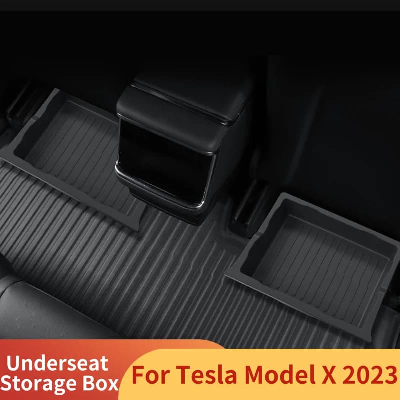Scatola portaoggetti sottosella anteriore per Tesla Model X 2023 Sedile Push Pull Cassetto TPE Vassoio nascosto Organizzazione Accessori interni auto