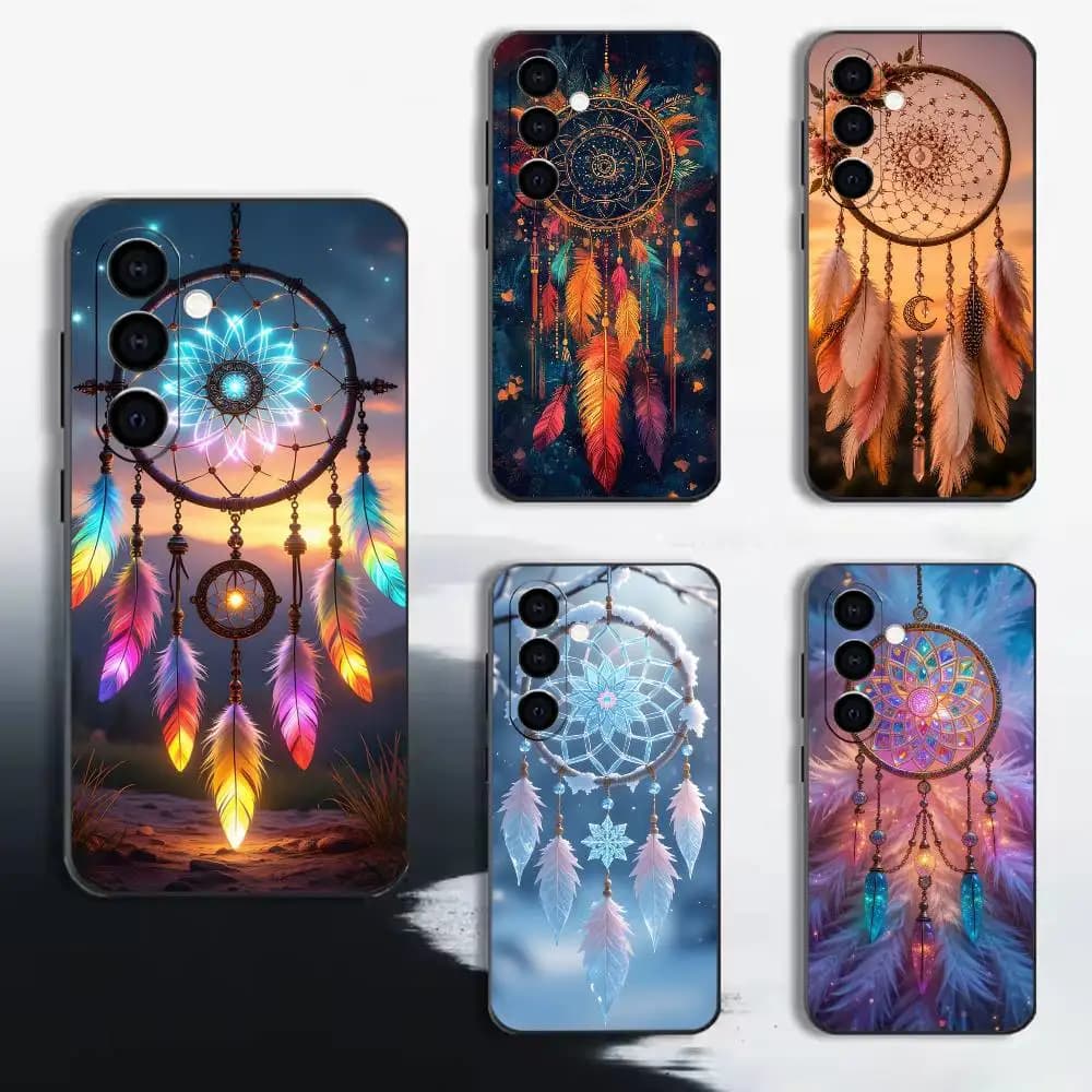 Totem Mandala Dreamcatcher Phone Case For Samsung A72,A53,A71,A70,A52,A73,A51,Silicone Black Soft