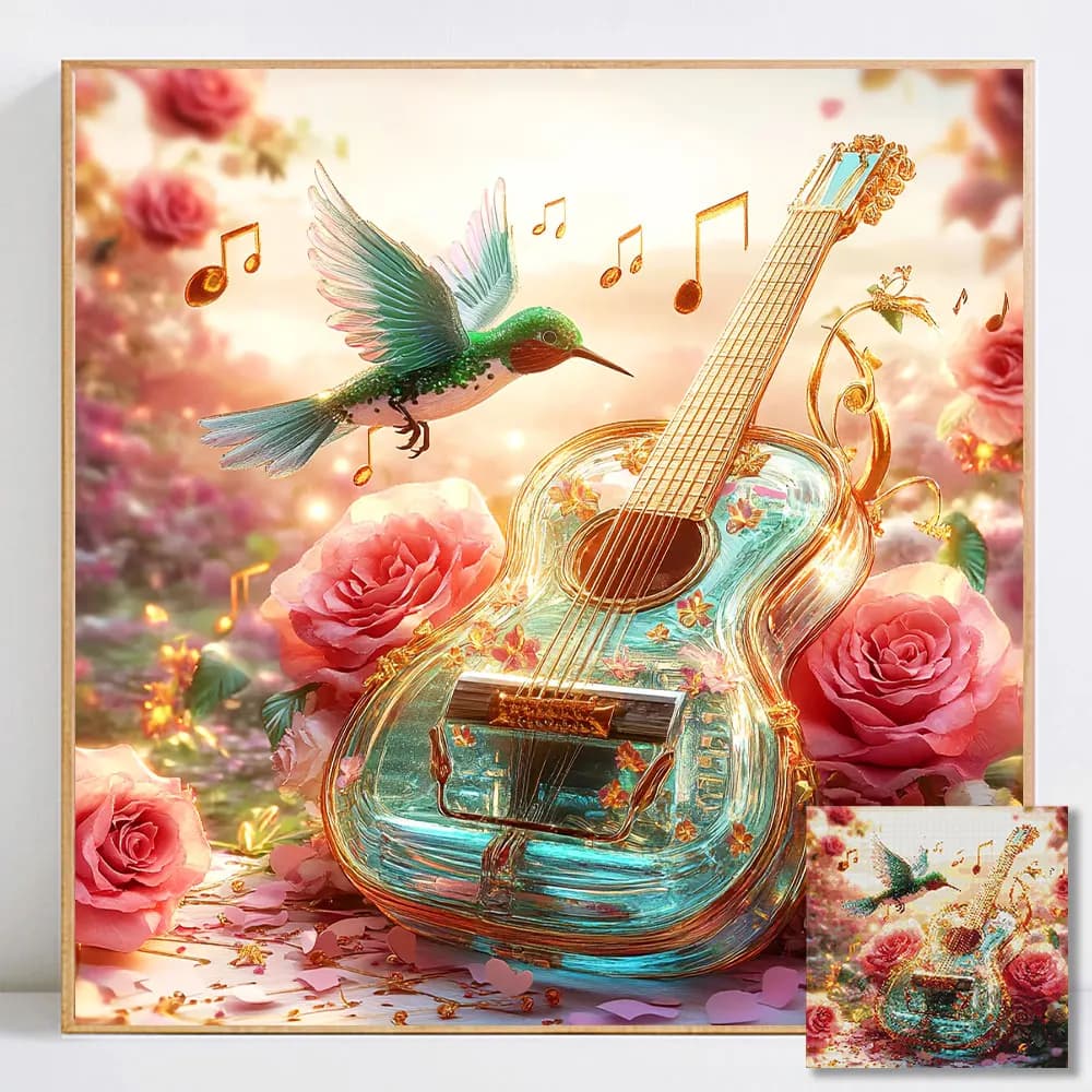 Set Pittura Diamante Violino Animale, Mosaico Floreale con Diamanti Quadrati e Rotondi, Regalo Fatto a Mano, Decorazione per la Casa