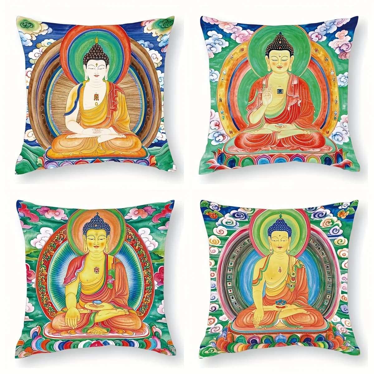 Decorative Buddha Pillowcase Cushion Cover Set 4pcs 40x40cm Spiritual Meditation Zen Zen Asian Home Decor Gift Enlightenment Art