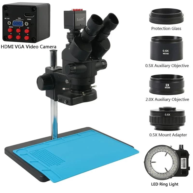 1080P 2K 4K 36MP VGA HDMI Tipo-C Videocamera Ingrandimento elettronico 3.5X-90X Telefono Laboratorio di riparazione del telefono Microscopio stereo trinoculare