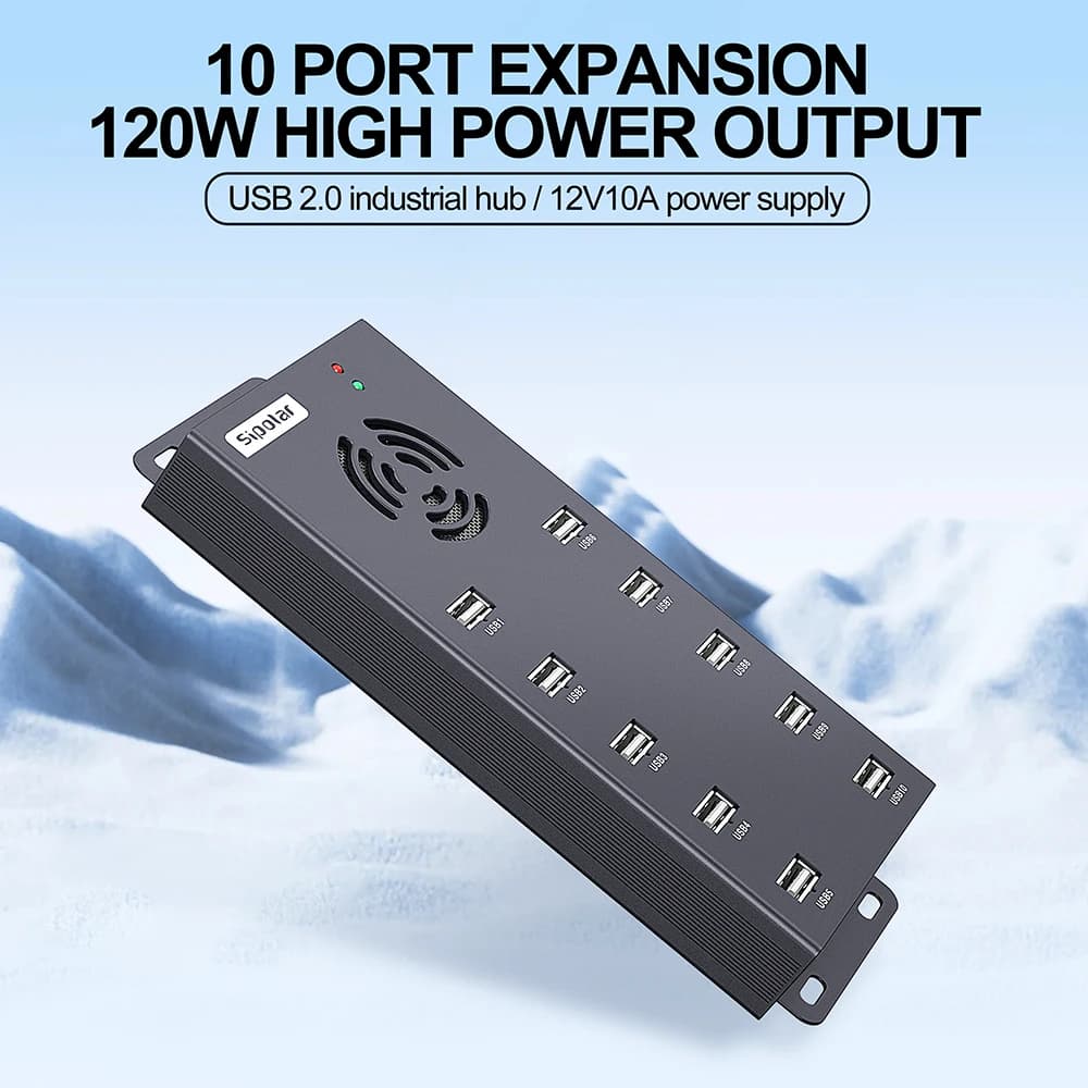 10 Port USB Charging Hub for iPad Tablet Smartphone 5V 2.1A Per Port, 120W Adapter, CE/FCC/ROHS
