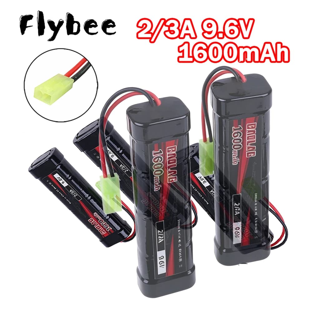 NEW 2026 2/3A Flat Battery 9.6v 1600mAh NiMH Battery + Mini Tamiya Plug for Airsoft Gun Mini AK series,MP5,SCAR,M249,M240B,M60