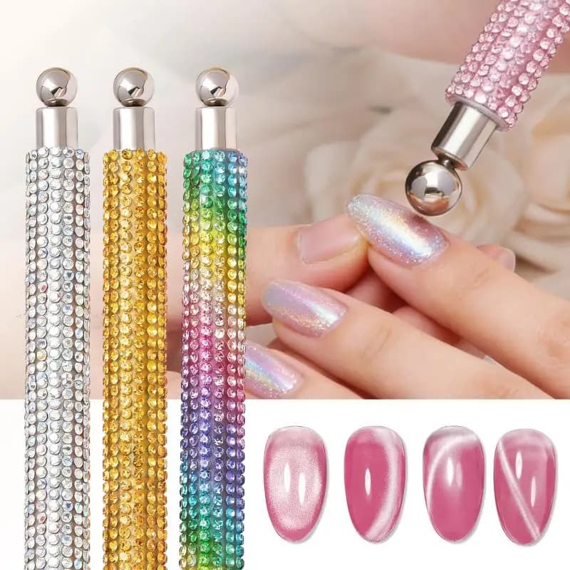 Bastoncino magnetico 2-IN-1 per smalto con strass, sfera magnetica potente, strumento per smalto gel effetto occhio di gatto, per uso professionale o domestico.