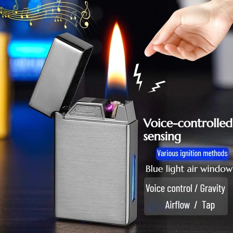 Nuovo accendino intelligente a comando vocale Tecnologia nera che carica accendisigari creativo personalizzato di fascia alta in metallo elettronico