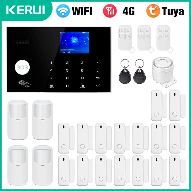 KERUI Sistema di sicurezza allarme 4G/WIFI per allarme domestico Display temperatura/umidità Funziona con l'APP Tuya Smart/Smart Life G34