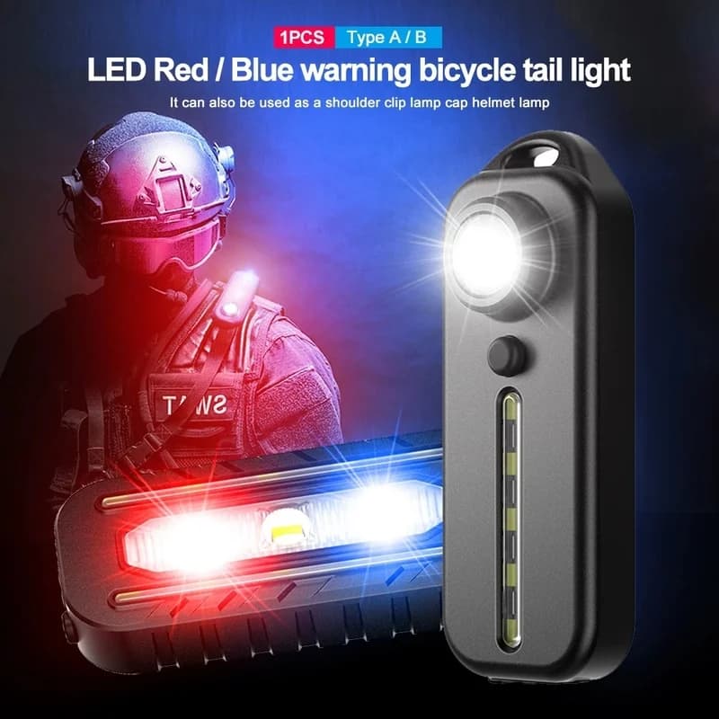 LED Blue Red Shoulder Police Light with Clip USB Charging Flashing Warning Safety Flashlight Bike Flashlight Starting LANTERNA