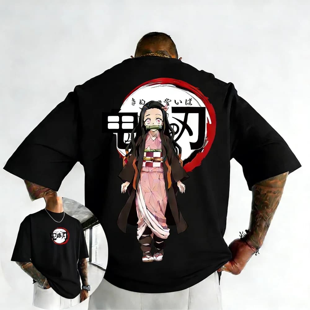 T-shirt Oversize con Stampa Anime Demon Slayer per Uomo e Donna, Abbigliamento Casual Genitore-Figlio, Moda Streetwear Estiva Stile Harajuku Y2K