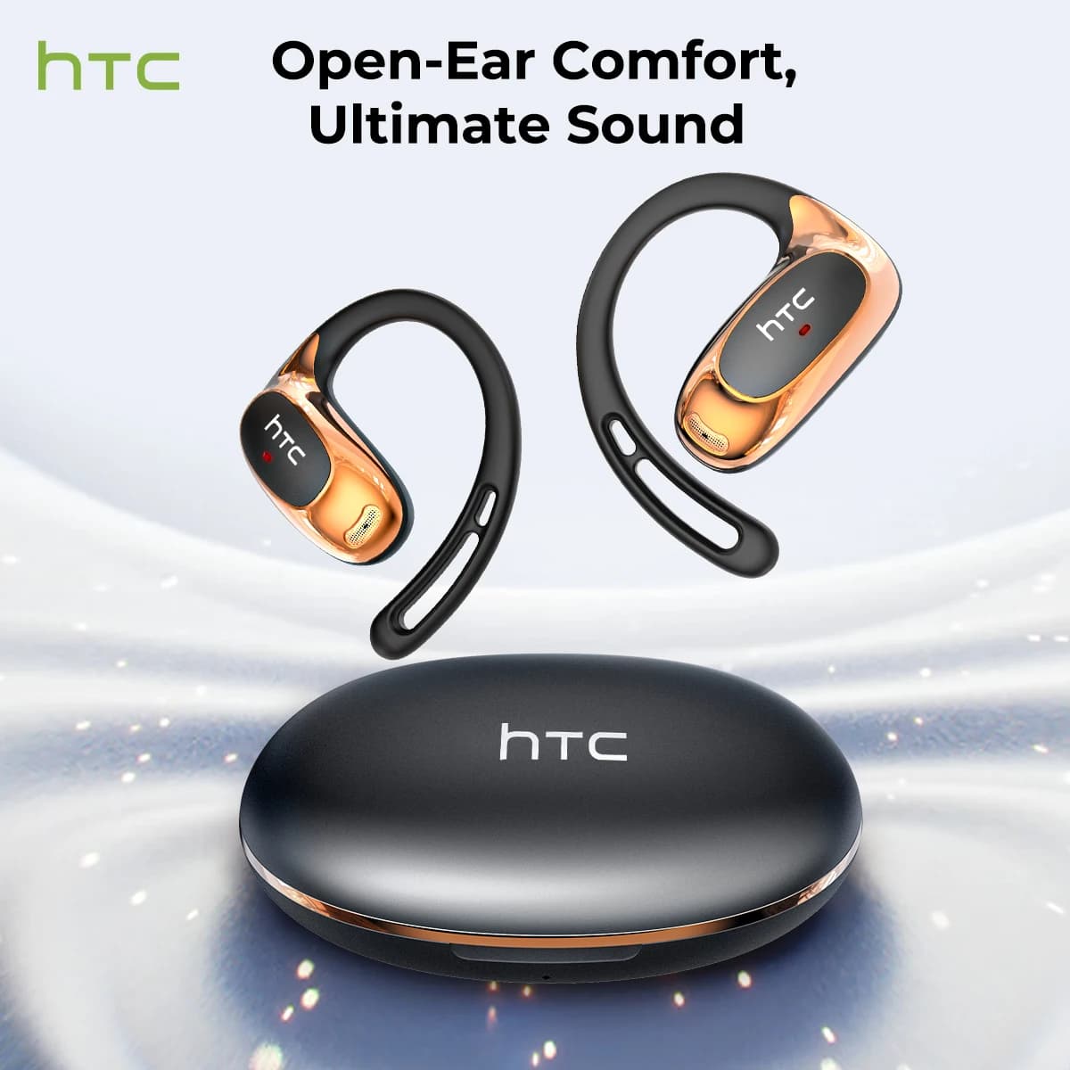 Open Ear Wireless Earbuds HTC NE35 with HD Mic, ENC Noise Cancelling Bluetooth 6.0 Headphones, Air Conduction Sports for Cycling