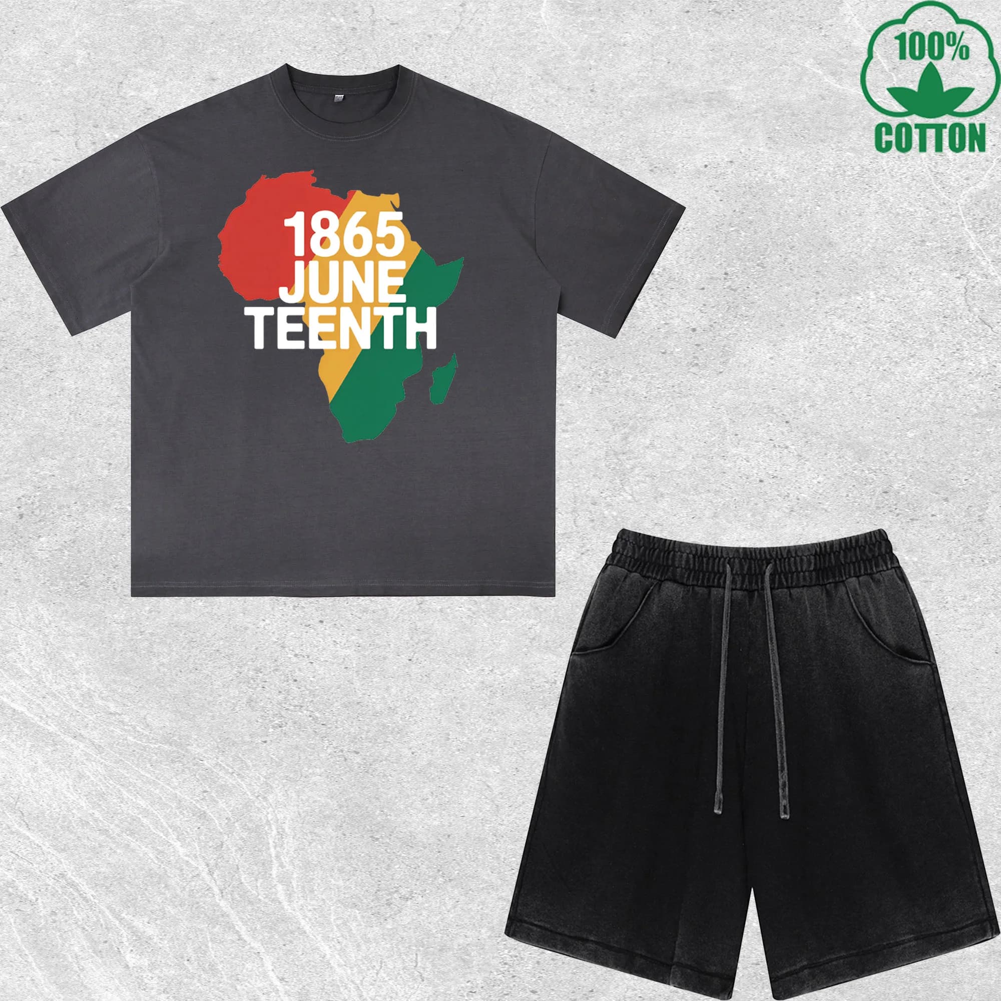 Set T-shirts and Shorts Printed Effect Delavé 1865 June Teenth, Multicolor, Wide fit, Trendy, Fashion, 100% Cotton, Convenience Pack