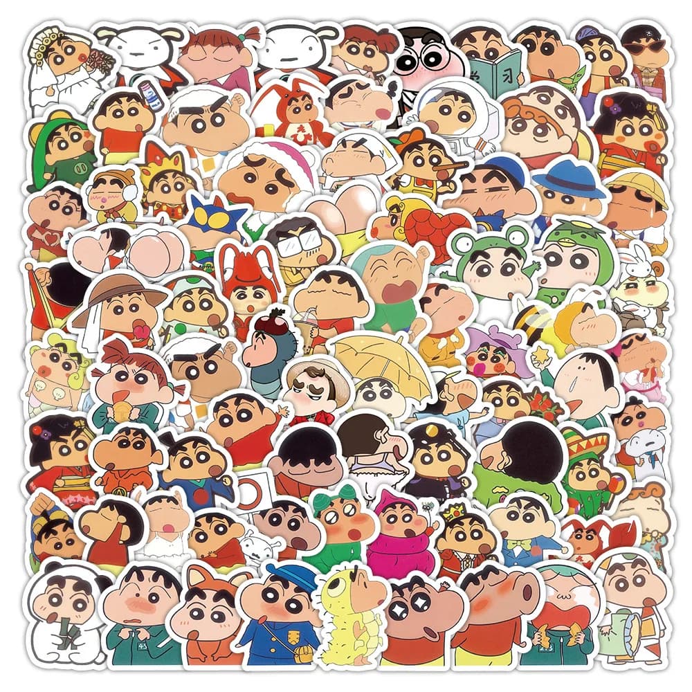 103PCS Cartoon Anime Crayon Shin Chan adesivi per auto portatile telefono cancelleria decorazioni decalcomanie adesivo impermeabile giocattoli per bambini regali