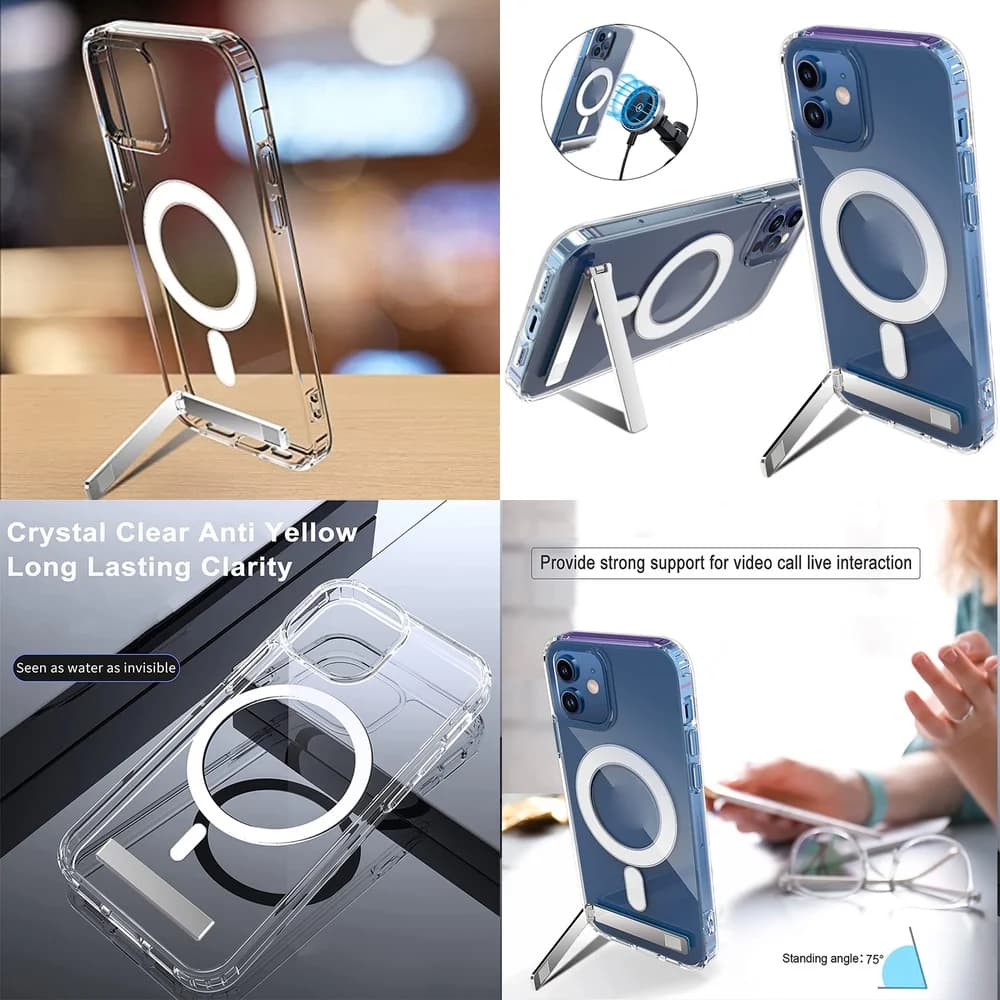 Transparent Magnetic Stand Phone Case for iPhone 16 Pro Max 17 Air 15 14 13 12 11 Plus Cover, Anti-Scratch Cell Phone Cases