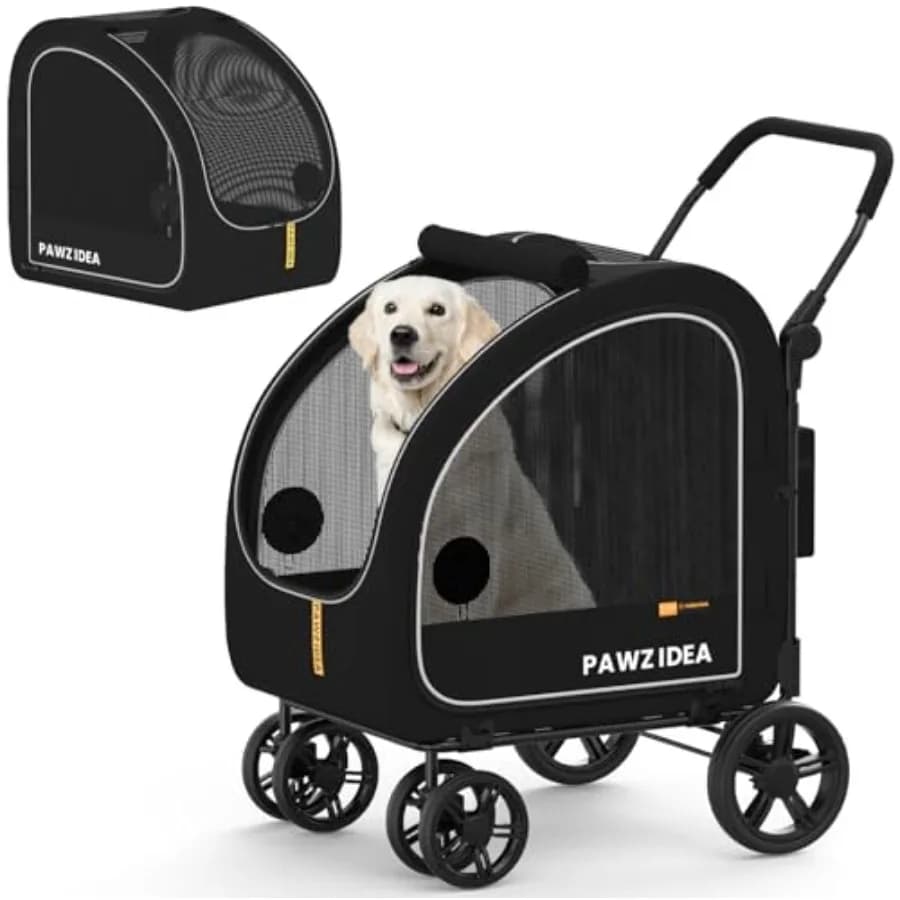 PAWZIDEA 3-in-1 Dog Stroller for Large Dogs with Detachable Carrier up to 100lb, 45 Extra Tall Dog Car Crate Sit Upright, Folda