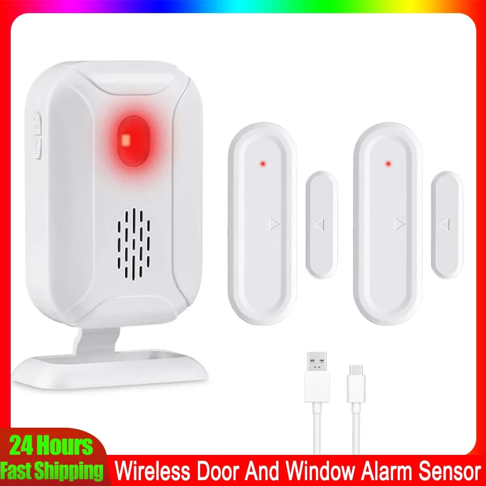 Elecpow Sensore di allarme per porte e finestre senza fili Campanello per porte aperte 36 suonerie Negozio Negozio Campanello di benvenuto Luce lampeggiante a LED