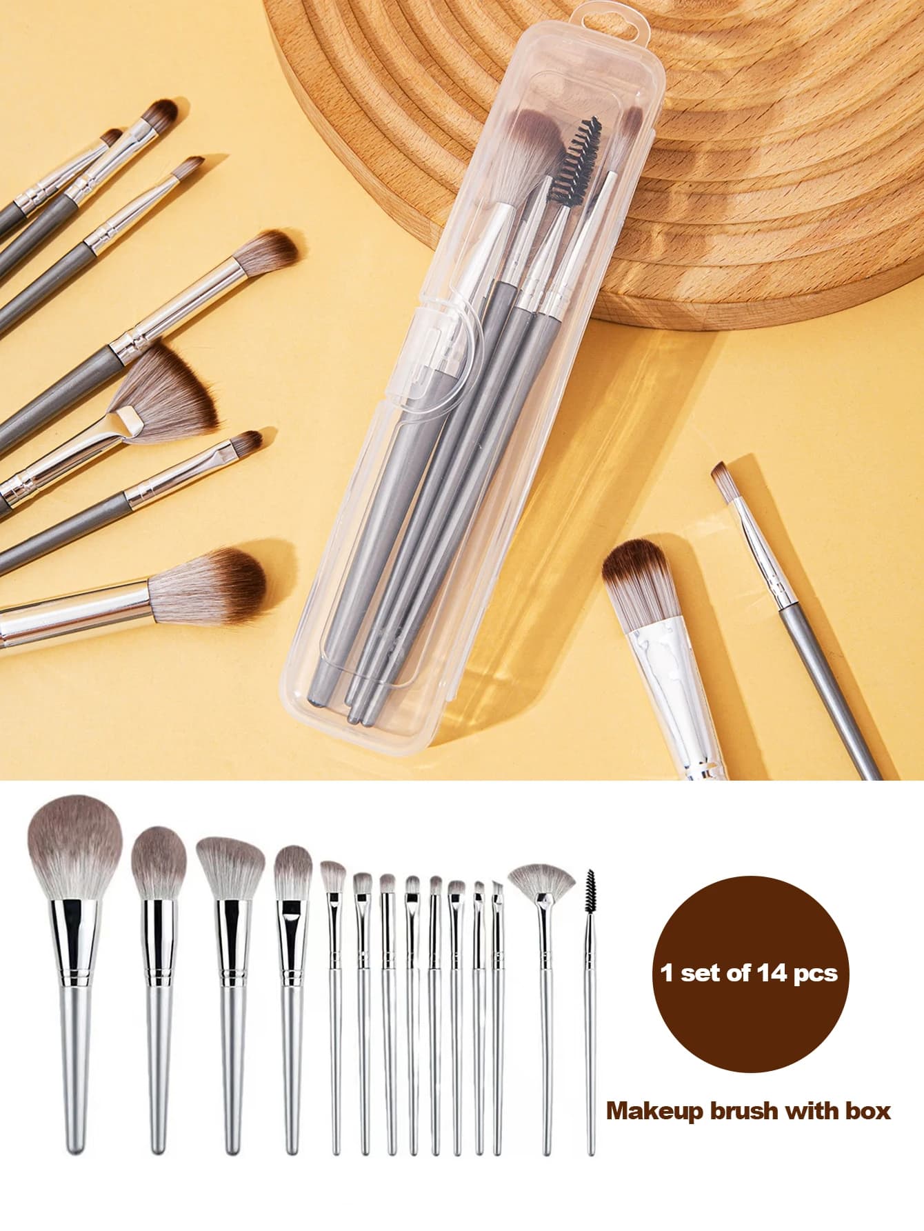 1 set di 14 pennelli per trucco per principianti, polvere per la riparazione degli occhi, ombretto per correttore lucido, set completo di pennelli per capelli morbidi, per trasportare una scatola