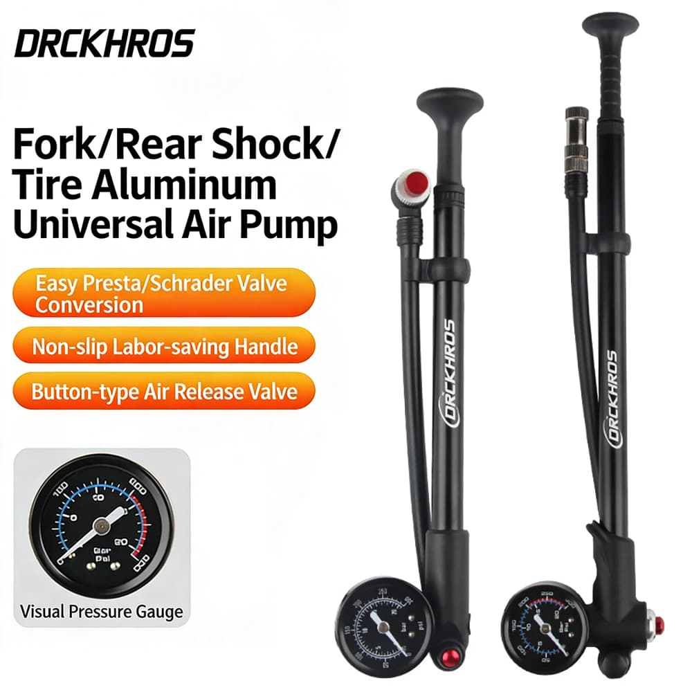 DRCKHROS Bicycle Pump 300PSI High Pressure Bike Front Fork Pump Portable Schrader Valve Inflator Bike Accessorie