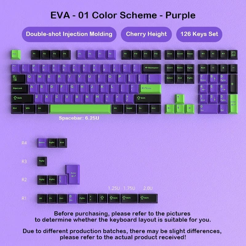 Set di Tasti per Tastiera Meccanica Fai-da-Te EVA 01 - Schema Colori Viola, Tasti PBT Double Shot Cherry e Chron
