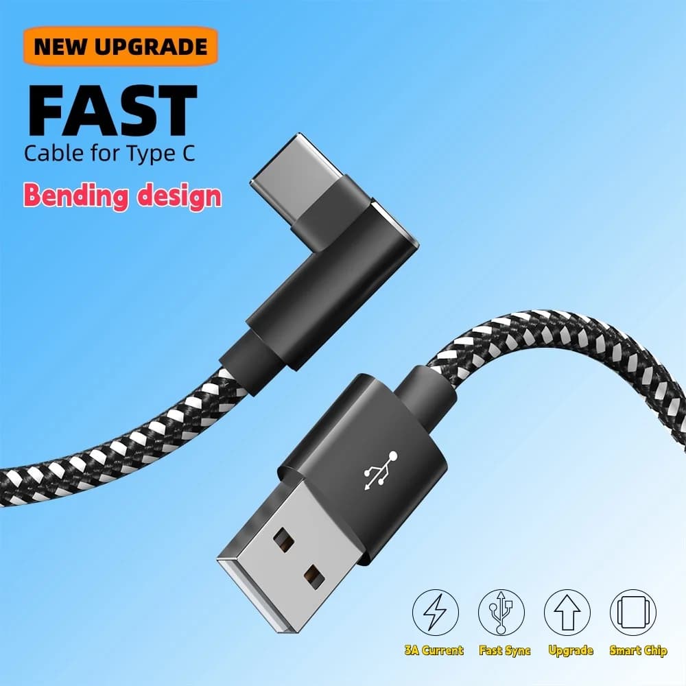 Cavo Dati USB Type-C a 90 Gradi con Ricarica Rapida, Testa in Lega di Alluminio, per iPhone 17, Samsung, Xiaomi, Huawei - Caricabatterie per Telefono