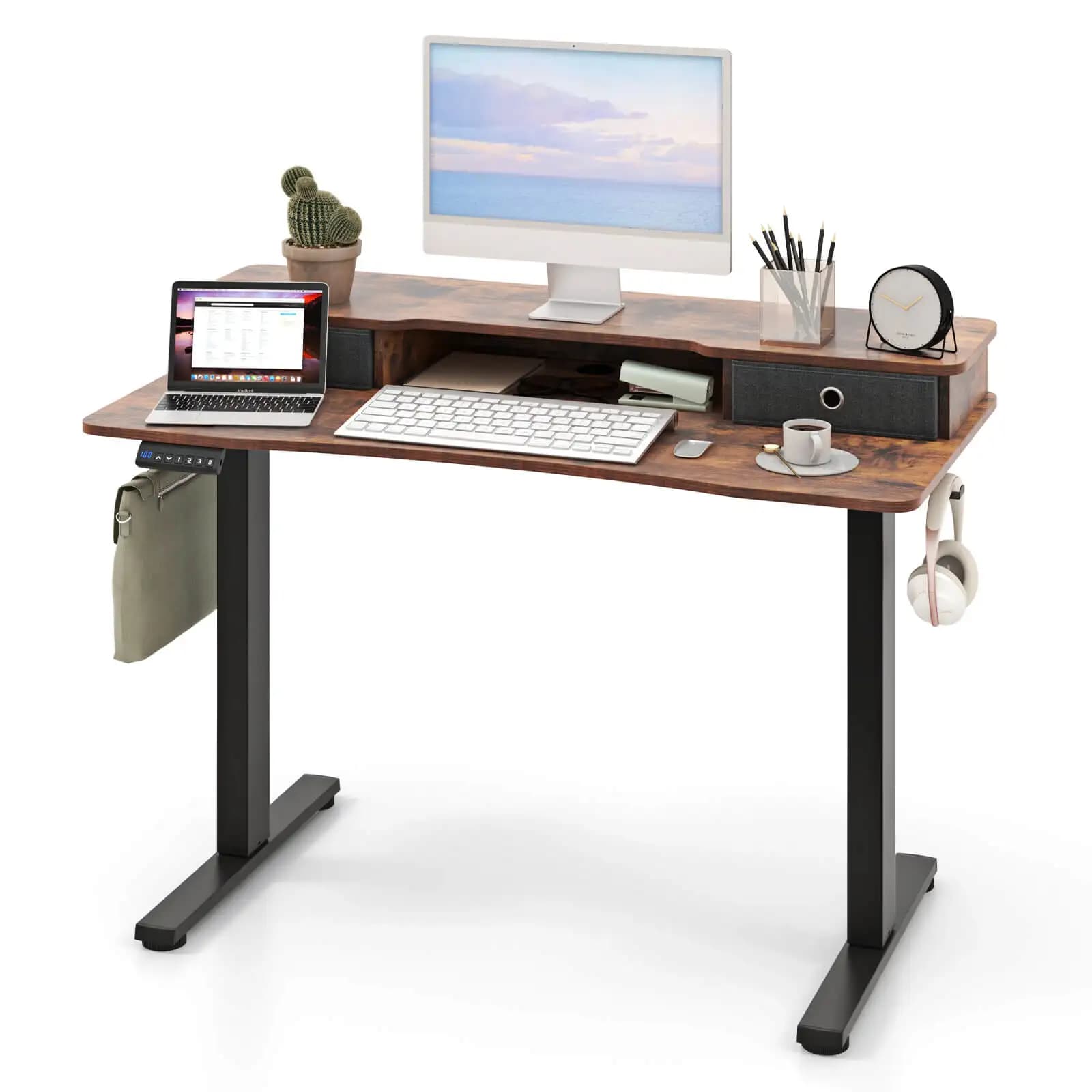 Scrivania elettrica da 48 "x 24" con ripiano per Monitor a 2 cassetti