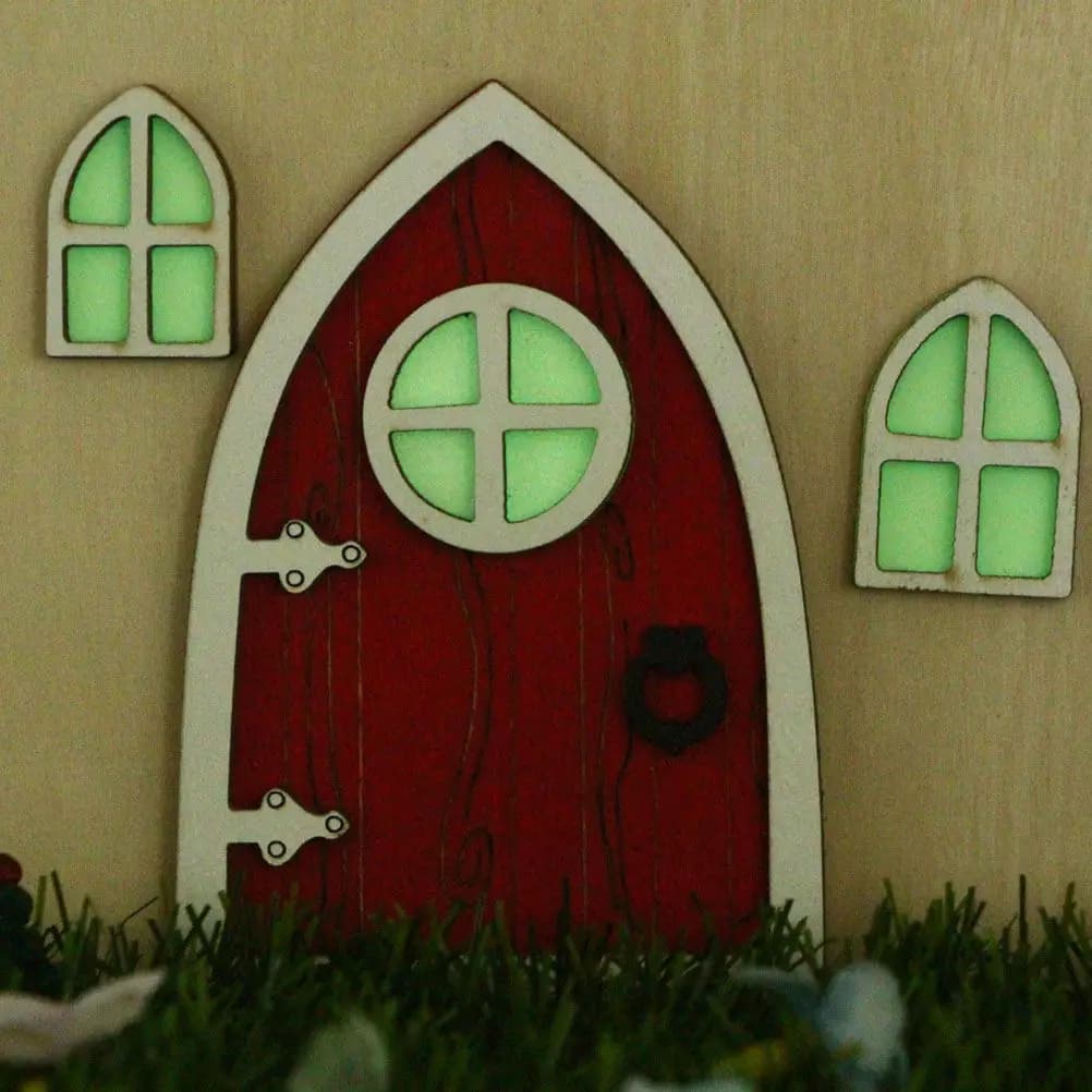 2 Set di Porte delle Fate Luminose in Miniatura, Porte in Legno per Elfi, Decorazione da Appendere all'Albero del Giardino, Luce Notturna, Ornamento per Casa delle Fate
