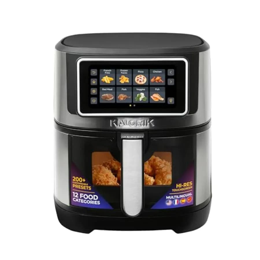 5 Quarts Air Fryer with High Resolution Touchscreen, 202 Cooking Programs in 12 Categories Food, View Window, 1500 Watt, Stainless Steel