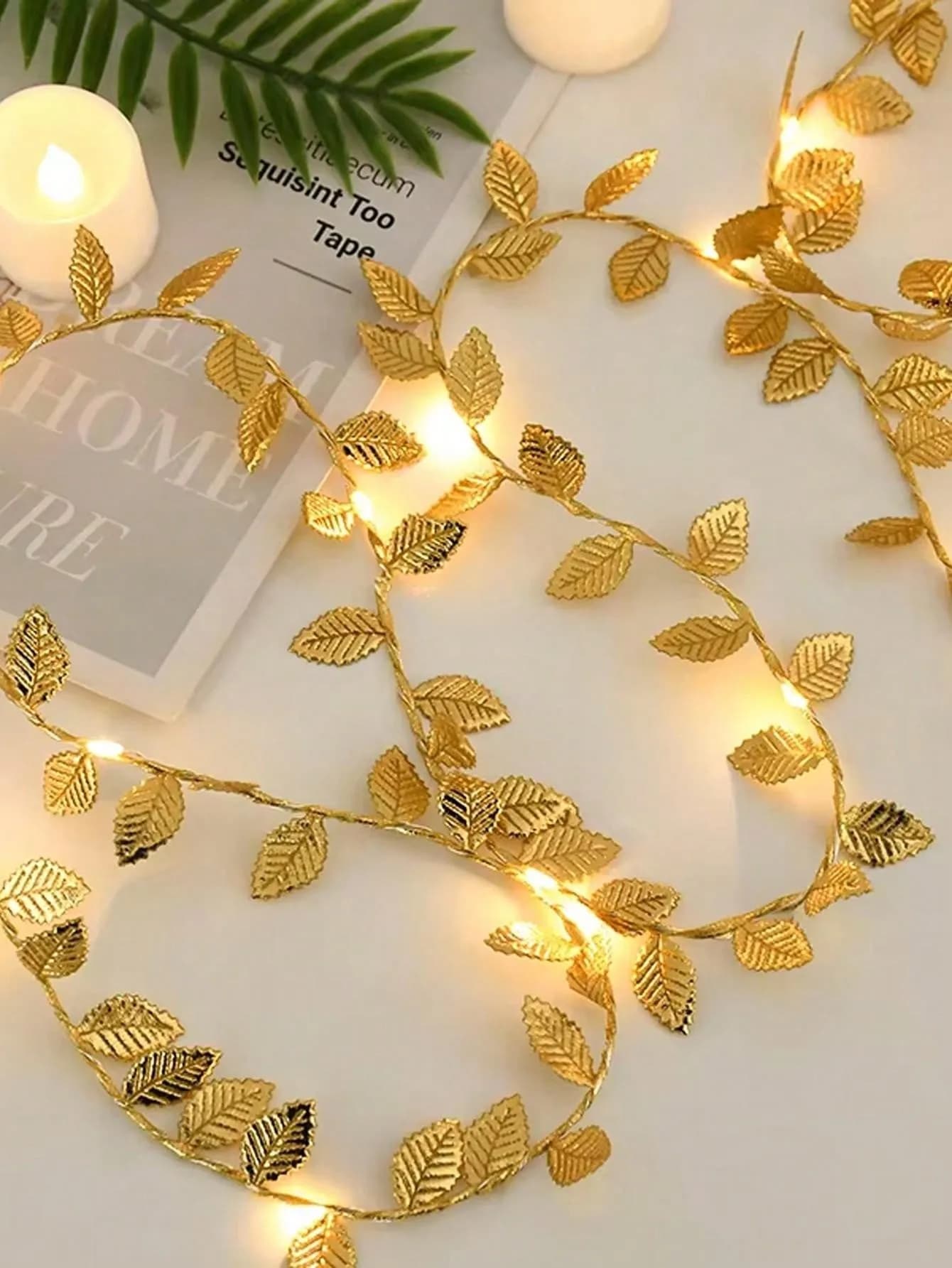Stringa luminosa fata foglia dorata, elegante decorazione d'interni alimentata a batteria, colore inalterabile, adatta per casa, desktop, matrimonio