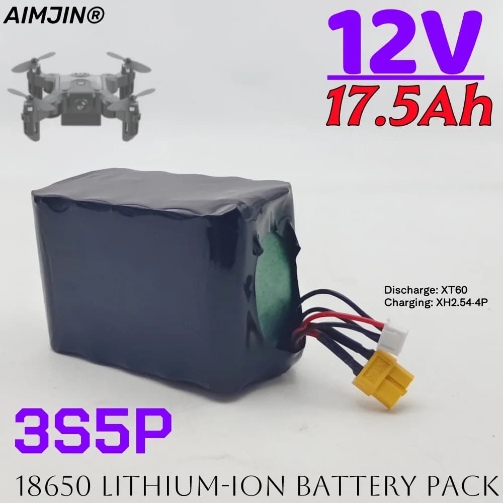Batteria ricaricabile agli ioni di litio 12V 17,5Ah 18650 3S5P per aereo RC Drone Quadrotor XH2.54-4P XT60