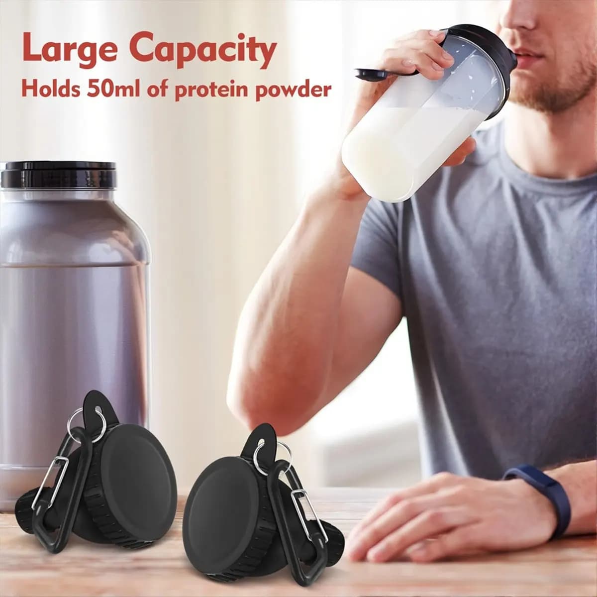 2026 Trend 4Pack Portable Protein Powder Travel Container to Go, Protein Powder Funnel with Carabiner & Reinforced Caps