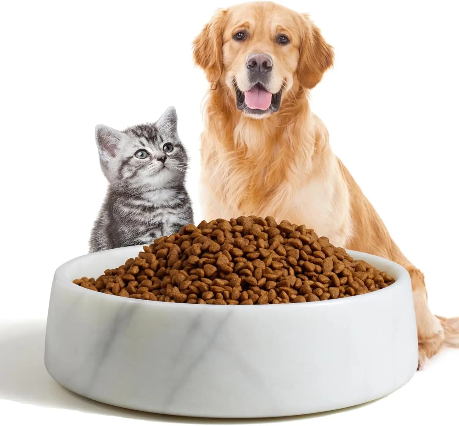 Ciotola per Cani in Marmo Bianco Antiscivolo, Piatto Pesante per Cibo per Animali, Mangiatoia in Pietra Facile da Pulire, Regalo per Cani e Gatti