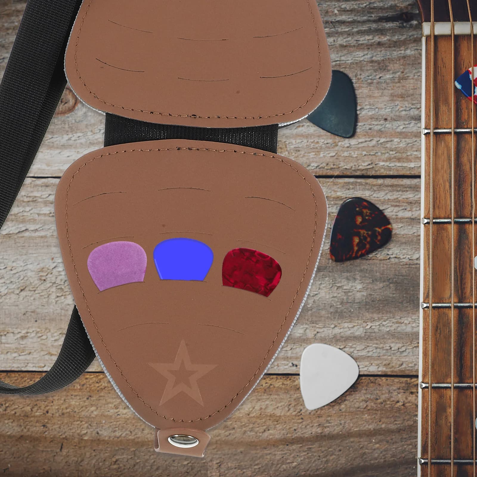 Custodia per plettri per chitarra Cordino incluso Supporti per plettri Custodia per accessori nera