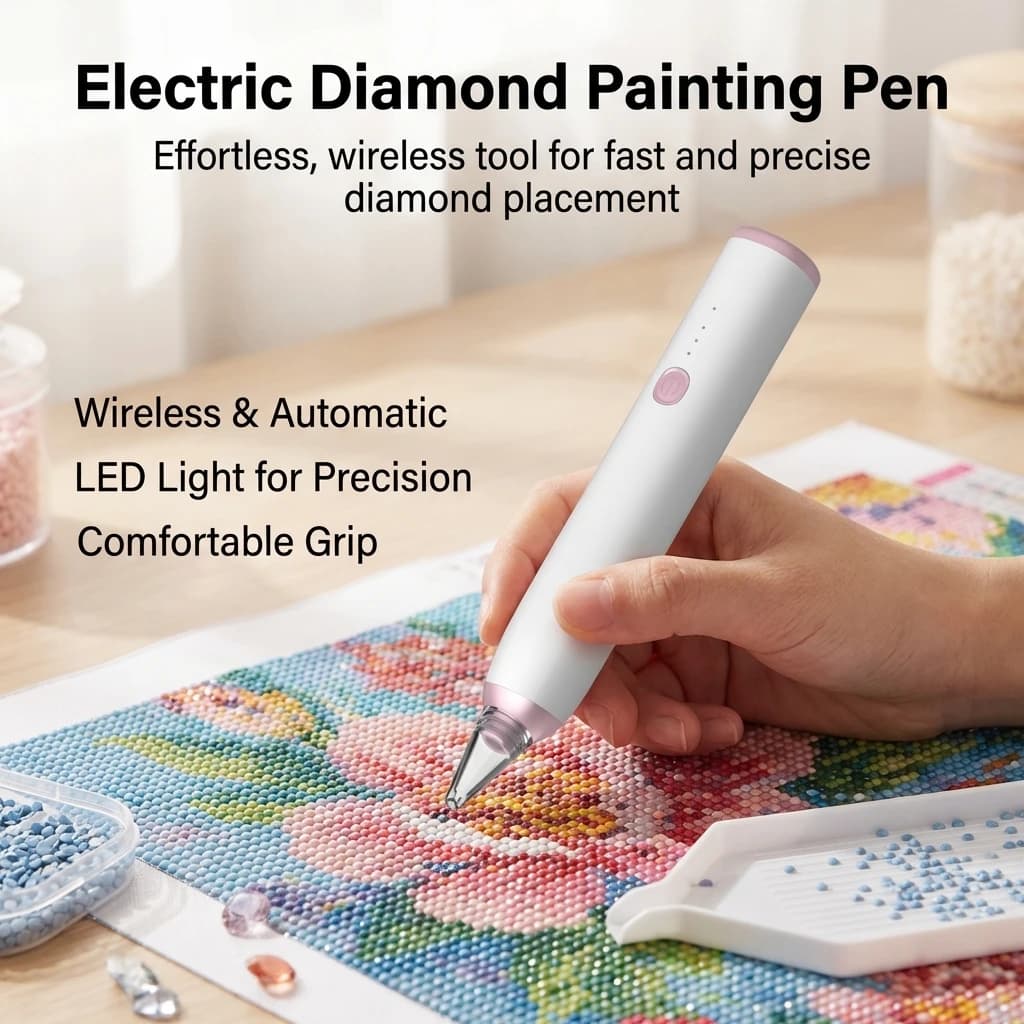 Penna Elettrica per Diamond Painting con Forte Aspirazione, Impugnatura Ergonomica per Progetti Fai-da-Te, Posizionamento Rapido e Preciso dei Diamanti