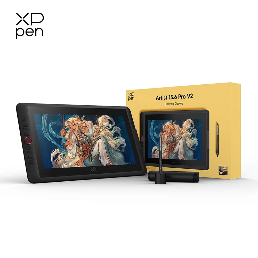 XPPen New Artist 15.6 Pro V2 Tavoletta Grafica con Monitor da 15.4 Pollici, 16K Livelli di Pressione, Pulsanti Rapidi con Quadrante Rosso per Windows e Mac