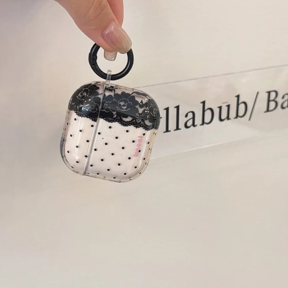Black Lace Polka Dots Earphone Protective Case for AirPods Pro 2 3 Cover Case for AirPods 3 4 ANC Air Pods Shockproof Sleeve