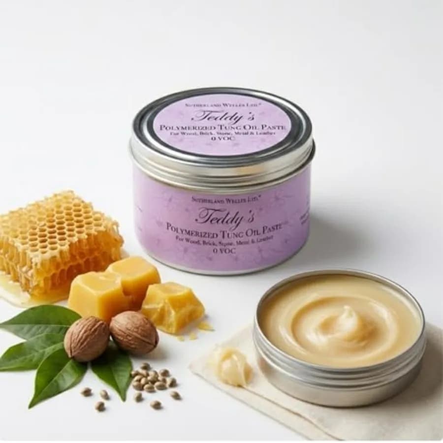 Pasta di Olio di Tung Polimerizzato Teddy's - Finitura per Legno e Cera per Mobili Sicura per Alimenti - Olio per Taglieri Senza VOC per Legno, Metallo e Stoffe