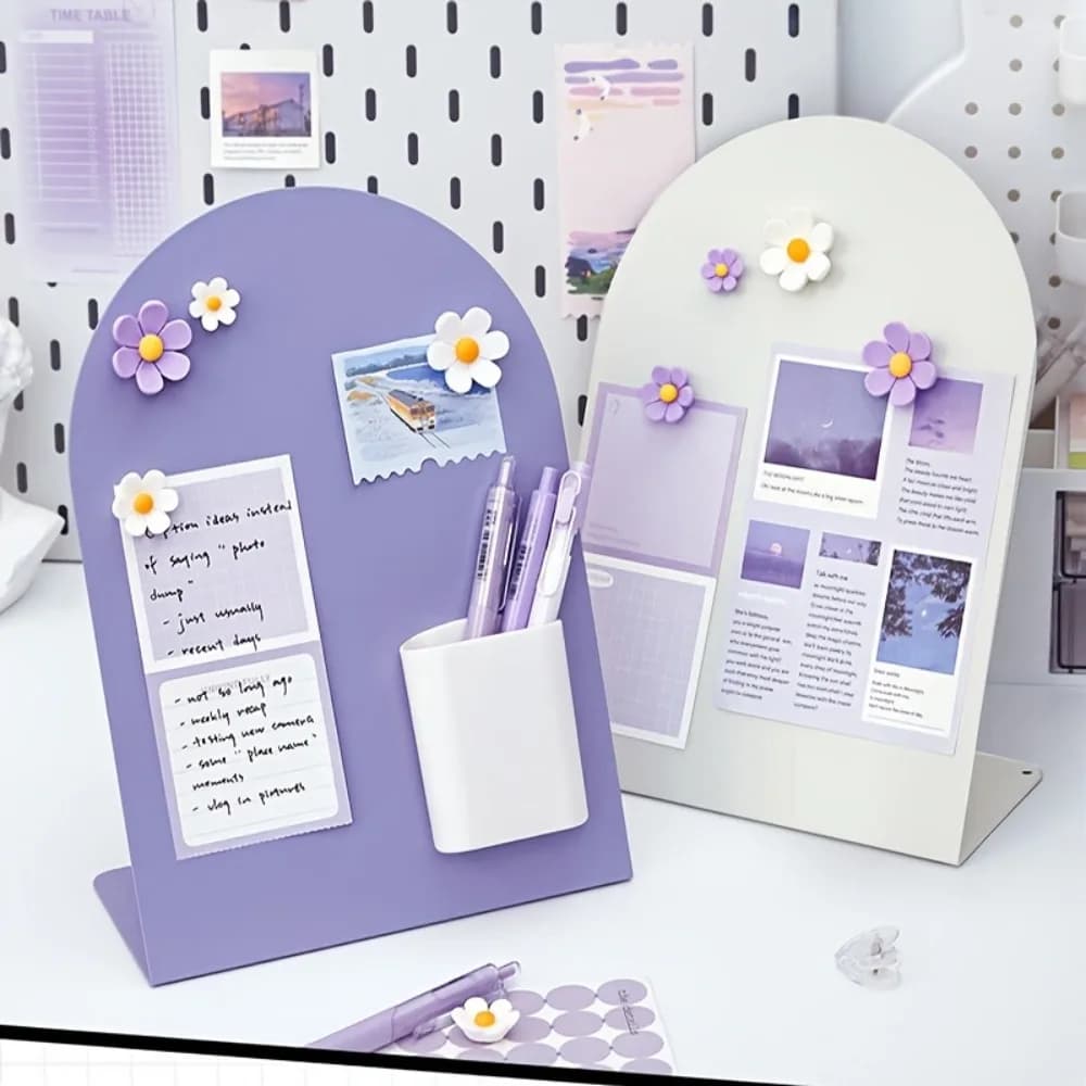 Magnetic Desktop Memo Board with Pen Holder Vertical Photo Display Stand for Office Home School Desk Organizer Message Board